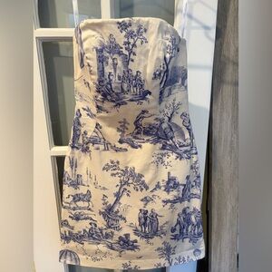 Shoshanna Cream and Blue Tolie Strapless Dress